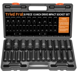 Metric Impact Socket Set 1/2" Drive - Trivd Frol 26 Piece Deep Impact Socket Set 1/2" Drive, Metric Socket Set 10mm to 36mm Large Socket Set, Impact Driver Socket Set, Cr-V Steel, Double Lock Case