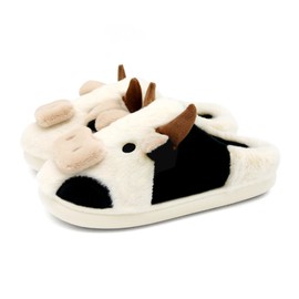 Cow Slippers for Women Men, Cartoon Plush Warm Cow Slippers for Girls, Cow Gift for Women and Ladies Size8-9/6-7