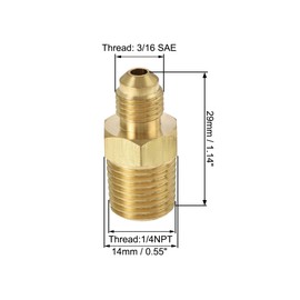 uxcell Brass Pipe Fitting, 3/16 SAE Flare Male to 1/4NPT Male Thread, Tubing Adapter Hose Connector, for Air Conditioner Refrigeration, 2Pcs