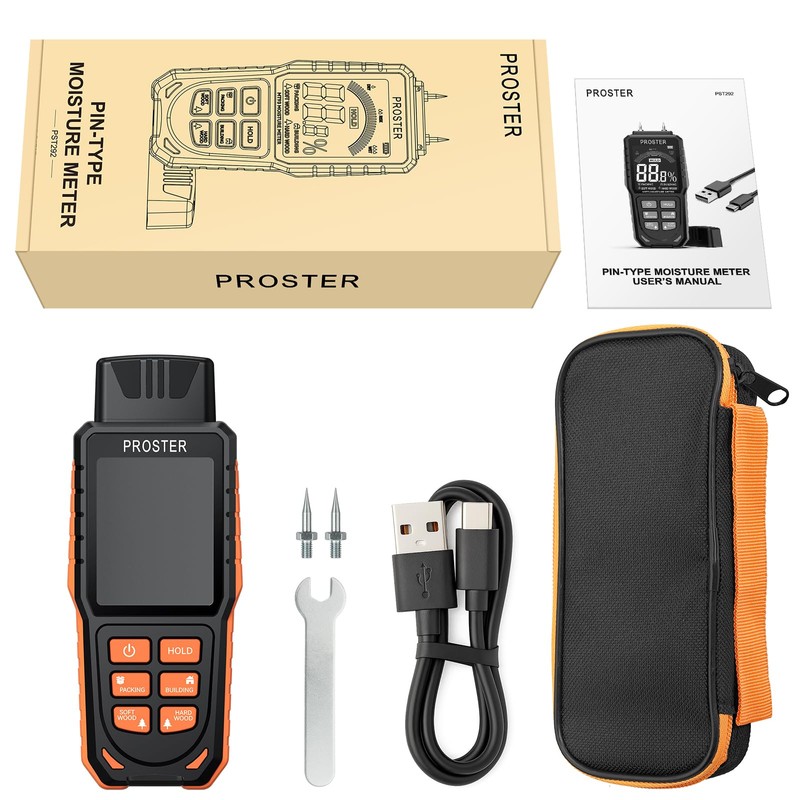 Proster Rechargeable Moisture Meter with Tri-Colour Display – Wall Damp