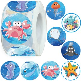 500PCS Ocean Animals Themed Stickers Party Favors-Sea Sticker Party Supplies Decorations Whales Crabs Seahorses Birthday Baby Shower Party Favors