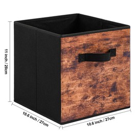 Stero Fabric Storage Cubes, 3 Pack Foldable Storage Bins with Handle, 11 Inch Storage Baskets Box for Shelves, Closet, Organizer, Rustic Brown and Black