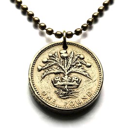 1989 Scotland United Kingdom 1 Pound coin pendant Scottish thistle Edinburgh Glasgow Dundee Paisley Alba Royal Diadem Stirling Abbey Craig Livingston Hamilton Great Britain Sir William Wallace n002395