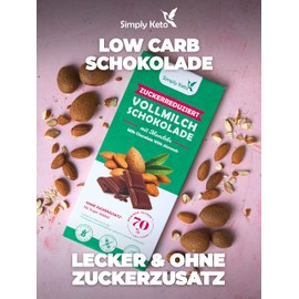 Simply Keto Lower Carb Schokolade mit Mandeln & 40% Kakao - Vollmilch Schokolade ohne Zuckerzusatz - Gesüßt mit Erythrit statt Zucker - Nur 14g Netto-Kohlenhydrate pro 100g - Glutenfrei