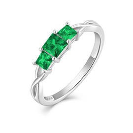 Vemhel Stackable Rings 925 Sterling Silver Three Stone Engagement Ring Created Emerald Inifnity Promise Rings for Women-size10