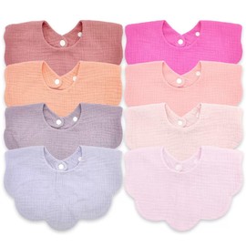 EllieHouse Baby Bibs for Girls Boys 8 Pack Muslin Drool Teeth Drooling Teething Bibs Muslin Cotton for Toddler Infant Essentials(Lilac)