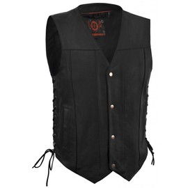 True Element Mens Single Panel Back Leather Motorcycle Vest w/Concealed Carry Pocket (Black, Size XL)