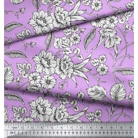 Soimoi Indian Cotton Voile Fabric Floral Printed Sewing Material by The Yard 58 Inches Wide-Light Purple