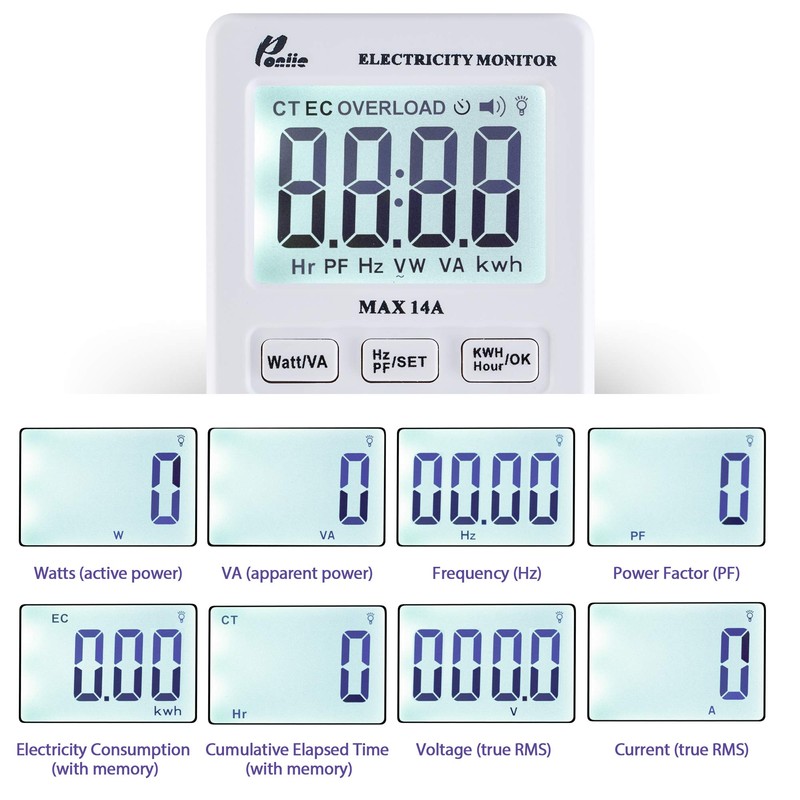 Poniie PN1500 Portable Micro Electricity Usage Monitor Electrical Power Consumption