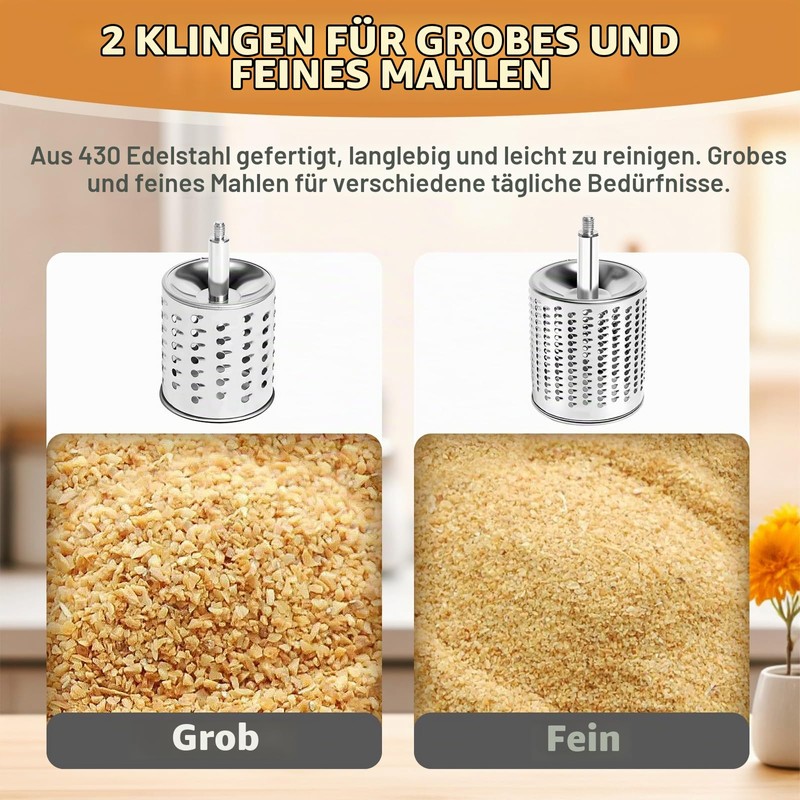 AROMUJOY Manual Nut Mill with 2 Removable Drum Blades, Cheese