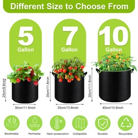 SouilGoal 6-Pack 5/7/10 Gallon Grow Bags - 300G Heavy Duty Aeration Fabric Pots with Handles,Thickened Nonwoven Planter Bags for Vegetables Flowers Fruits