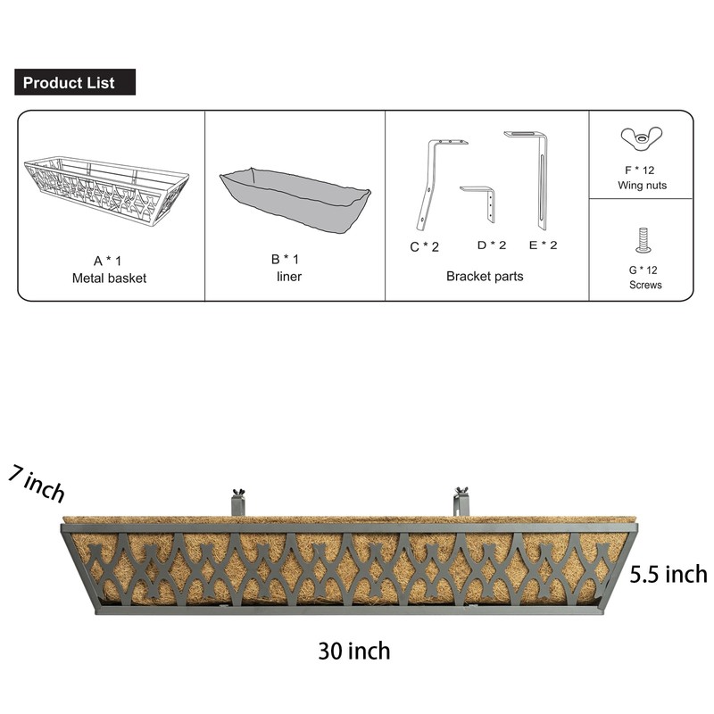 Karlliu 2 Pack 30 Inch Window Boxes Planters Railing Planter
