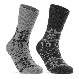 2 Pairs of Wool Winter Socks House Socks for Men and Women, Grey, anthracite