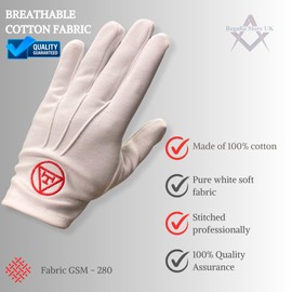 Regalia Store UK Masonic Royal Arch 100% Cotton Gloves Pair with Embroidered R.A Tau (10)
