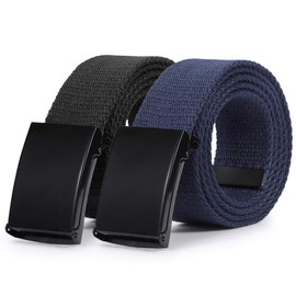 WHIPPY Canvas Web Belt Flip-Top Solid Black Military Buckle Fully Adjustable Mens Webbing Belts Cut To Fit Black Blue Fit Waist Below 46 Inches