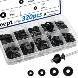Seept 320PCS Black Pop Rivet washers Assortment kit for Black Pop Rivets Diameter 1/8",5/32",3/16" 304 Stainless Steel pop Rivet Washer Aluminum pop Rivet washers Blind Rivet Washer