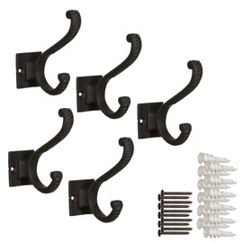 Iron Scroll Coat Hooks - Wall Mounted Rustic Farmhouse Cast Iron DIY Coat Towel Hat Scarf Bag Hooks - 5 Pack (Black)