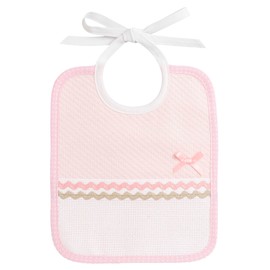 Filet - Soft Fabric Bib with Pink Diamond Pattern and Embroidered Aida Pocket, Ideal for Protecting Baby Clothes, 100% Made in Italy, Pink, pink