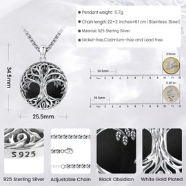 Eusense Tree of Life Necklace 925 Sterling Silver Pendant Tree Life Gifts Jewellery Women Ladies Girls Mother's Day Father's Day, Sterling Silver, No Gemstone