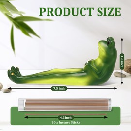 ElectricWise Frog Incense Stick Holder, Green Resin Frog Incense Burner with 30 Sandalwood Sticks, Ash Catcher Stand Gift for Aromatherapy, Yoga, Relaxing Meditation, Home Living Room Office Decor