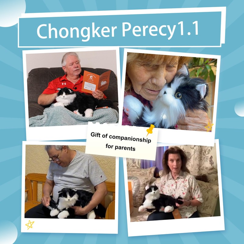 Chongker Interactive Companion Robot Cat Pets, Handmade Weighted Stuffed Animals,