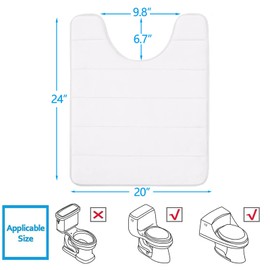 Buganda Memory Foam U-Shaped Contour Toilet Rugs, Non Slip Absorbent, Thick Soft Washable Bathroom Mat, Floor Carpet Bath Rugs Mat for Toilet Base (24" x 20", White)