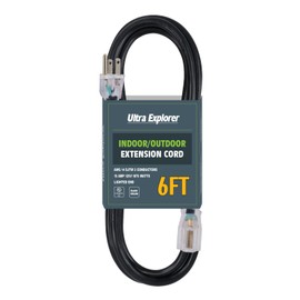 Ultra Explorer 14/3 SJTW Heavy Duty Indoor Extension Cord 6 ft - 3 Prong Black Power Cord Waterproof with Lighted Indicator for Garden and Major Appliances