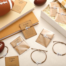 12 Set Volleyball Soccer Football Softball Baseball Bracelets Gifts Adjustable Cross Charm Bracelets Party Favor Team Gifts with Inspirational Cards for Teen Player Group Ball Lover(Football)