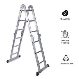 Comie 330lb 12.5ft Multi Purpose Aluminum Extension 7 in 1 Folding Step Ladder Foldable Lightweight Scaffold Ladder