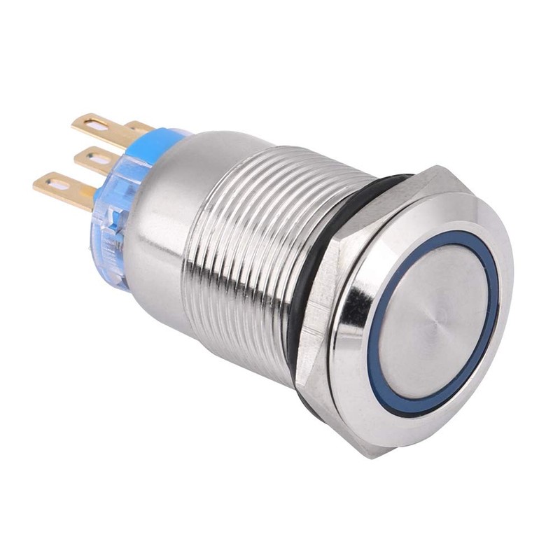 12V LED Self-locking Latching Push Button Switch, 19mm Waterproof Stainless