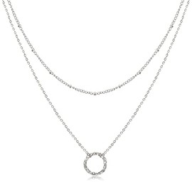 Aisansty Layered Circle Choker Necklace for Women Handmade Dainty Silver Plated Circle Choker Necklace Adjustable Silver Layered Necklace for Women