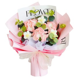 Chordobe Crochet Flower Carnation Bouquet: Handmade Artificial Flower Knitted Carnation Bouquet for Festival Wedding Graduation Anniversary (Pink)