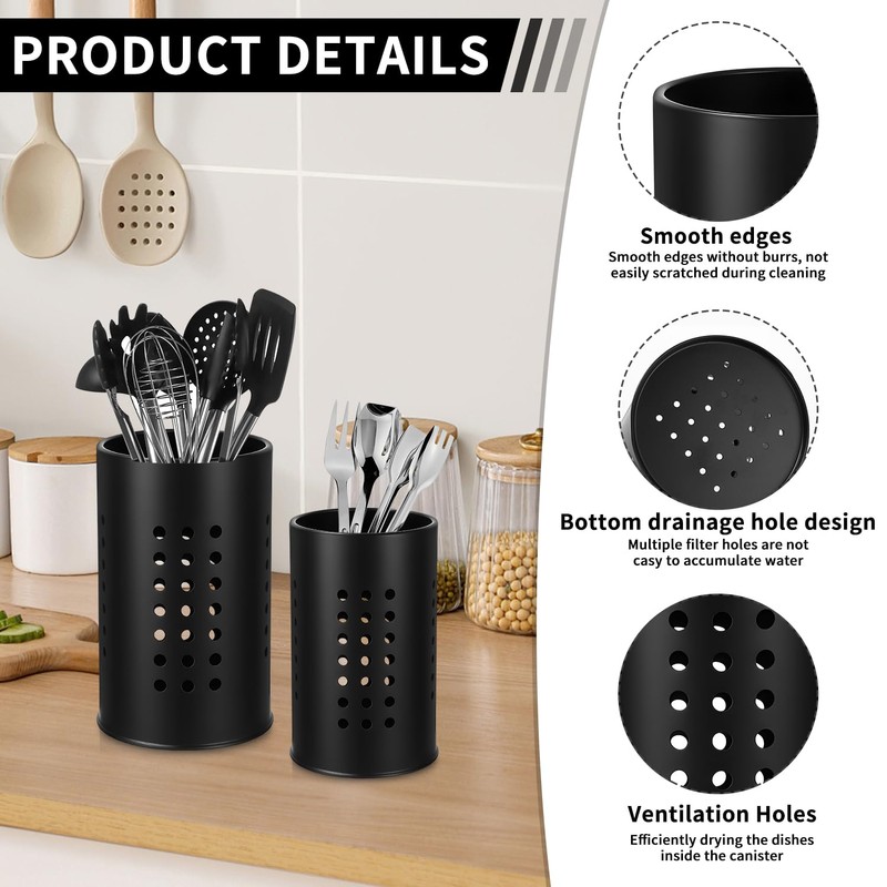 Ixydor 2 Pieces Kitchen Utensil Holder for Countertop, Black Stainless