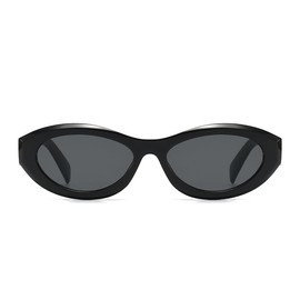 Retro Small Oval Sunglasses for Women Vintage 90s Narrow Cat Eye Skinny Sunnies(Black)