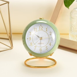 Analog Alarm Clocks,Retro Backlight Cute Simple Design Small Desk Clock with Night Light,Silent Non-Ticking,Battery Powered,for Kids,Bedroom,Travel,Kitchen,Bedside Desktop. (Black)