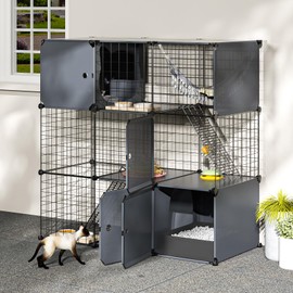 PAWING Cat Enclosure Cat Cage Indoor with Litter Box,3-Tier Large Playpen Catio Cat Cage Outdoor Cat Crate Detachable Metal Wire Kennel Medium Kitten Cage