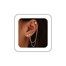 Andelaisi Boho Crystal Tassel Chain Cuff Earrings Gold Cartilage Chain Earring Vintage Chain Crawler Climber Earrings Sparkly Cz Crystal Cartilage Wrap Earring Jewelry for Women