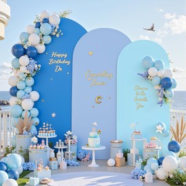 Gradient Blue Arch Backdrop Cover 8FT 7.2FT 6.6FT Arch Covers Stretchy Backdrop Set of 3, Party Arch Cover Spandex Fitted Under The Sea Fabric Arch Covers for Baby Shower Birthday Wedding Decoration