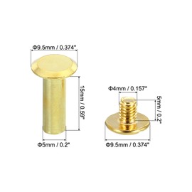 PATIKIL 50 Sets Chicago Screws, M5x15mm Chicago Screws Phillips Binding Post Screw Bolts Leather Rivets Brass Fasteners Connectors Steel for Leather Belt Scrapbook Photo Albums, Golden