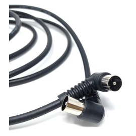 DRUT 2m TV RF Right Angle 90' Male Plug to Male Plug Coaxial TV Freeview Cable Lead 75 Ohm (6.5ft, Black)
