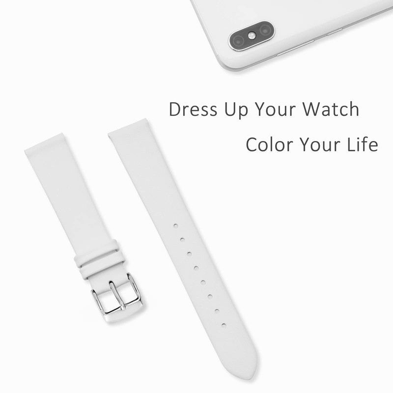 WOCCI 16mm Elegant Leather Watch Strap for Ladies with Silver