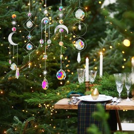 nuyikaso Pack of 5 Suncatcher Crystal Hanging Wind Chimes Rainbow Sun Moon Pendant Crystals Ornament Crystal Balls for Window Home Garden Christmas Day Party Wedding Decoration Silver