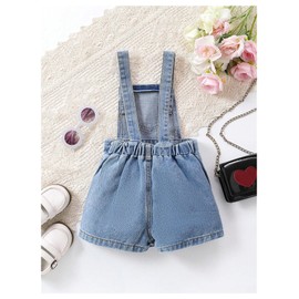 WDIRARA Girls' Jean Overall Shorts Asymmetrical Hem Button Denim Shortall Rompers Medium Wash 6Y
