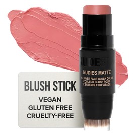 Nudestix Nudies Matte Cream Blush Stick 3-in-1 All Over Face Color - Blush Stick for Cheeks Eyes and Lips - Cream Blush for Cheeks w/Blending Brush (Naughty N' Spice)