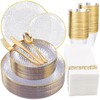DaYammi 175PCS Clear Gold Plastic Dinnerware Set, Plastic Plates Disposable