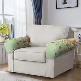 Qehuruxo Hippie Flowers Chair Arm Covers Couch Arm Rest Cover Sofa Recliner Armchair Arm Protector Cover Cats Dogs Scratch Resistant Armrest Slipcover Reclining Furniture Decor
