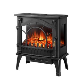 ZAFRO Freestanding Electric Fireplace Stove with Realistic Flame, 5100 BTU Electric Fireplace Heater with Retro Design, 1000W/1500W, Dual Safety Protection for Living Room, Bedroom