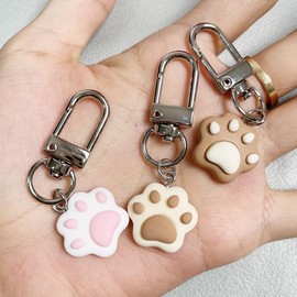 SWJEWEL Cute Keychain Dog Paw Print 3pcs Set Small White Brown Beige Resin Key Chain for Women Bag Charm Car Key Ring Pendant Charms Purse Backpack Handbag Earphone Case Decoration PAWB