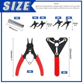 Glarks 3Pcs AC Clutch Holding Tool Adjustable Clutch Holder and 4 in 1 Snap Ring Pliers with Feeler Gauge Assortment Kit Compatible with Domestic and Import Vehicle AC Compressors