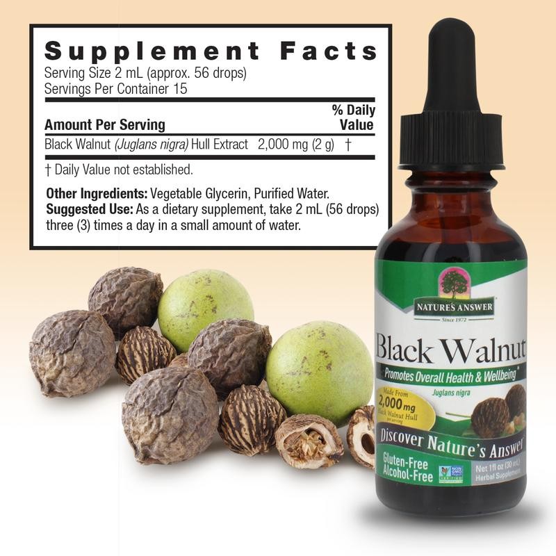 Nature's Answer Alcohol-Free Black Walnut Extract Green Hulls, 1-Fluid Ounce